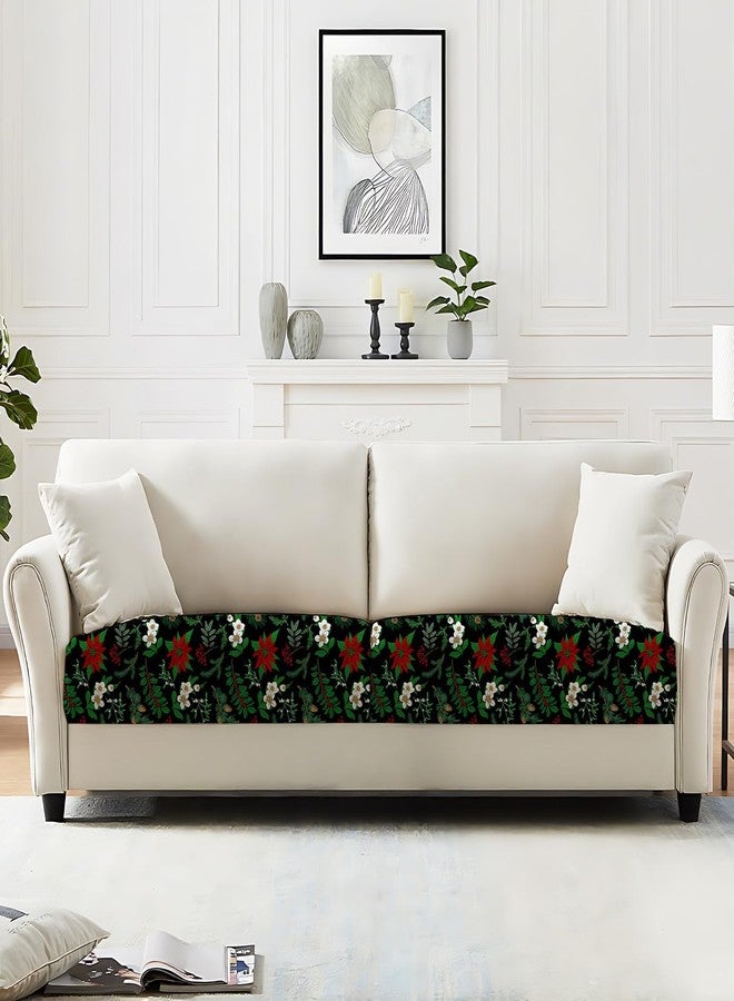 THISFIND Christmas Floral Couch Cushion Cover - Black Sofa Seat Slipcover with Red Poinsettias, Pine Branches & Berries - Stretchable, Washable Holiday Cushion Case for Festive Living Room Decor,Small - Image 2